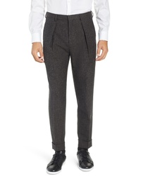 BOSS Ole Pleated Solid Wool Cotton Trousers