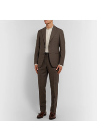 Berg & Berg Tobacco Arnold Slim Fit Tapered Pleated Wool Suit Trousers