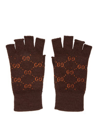 Gucci Brown And Orange Gg Supreme Fingerless Gloves