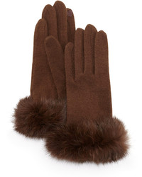 Portolano Fur Cuff Knit Tech Gloves Dark Brown