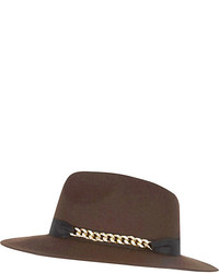River Island Brown Chain Trim Fedora Hat