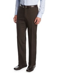 Canali Melange Stretch Wool Flat Front Pants Brown