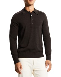 Theory Long Sleeve Wool Polo In Mink At Nordstrom