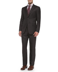 Isaia Houndstooth Super 140s Suit Brown