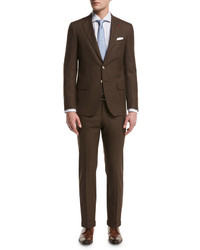 Isaia Sanita Solid Wool Two Piece Suit Brown