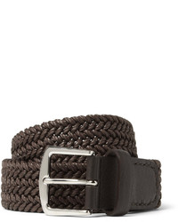 Loro Piana 35cm Brown Leather Trimmed Woven Waxed Cotton Belt