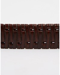 Asos Brand Woven Belt In Brown Leather