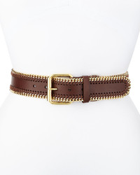 Linea Pelle Chain Trim Leather Belt Browngolden
