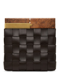 Dark Brown Woven Leather Clutch