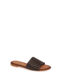 Dark Brown Woven Leather Flat Sandals