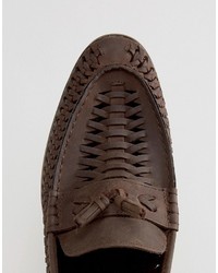 Asos Loafers In Woven Brown Leather