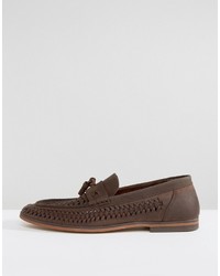Asos Loafers In Woven Brown Leather