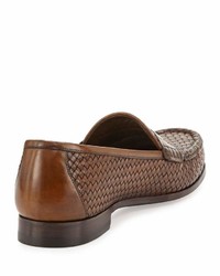 Tom Ford Neville Woven Leather Penny Loafer Brown