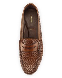 Tom Ford Neville Woven Leather Penny Loafer Brown