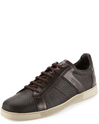 Dark Brown Woven Leather Sneakers
