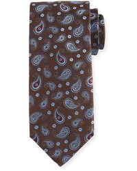 Canali Woven Pine Paisley Silk Tie Brown