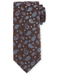 Canali Woven Pine Paisley Silk Tie Brown