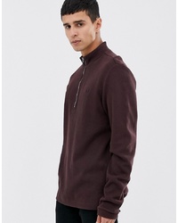 Fred Perry Half Zip Neck Ribbed Sweat In Burgundy