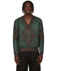 Dark Green Argyle V-neck Sweater
