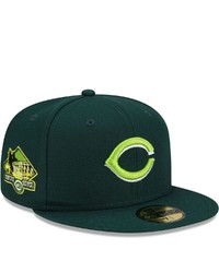 New Era Green Cincinnati Reds 2002 Riverfront Stadium Final Season Color Fam Lime Undervisor 59fifty Fitted Hat