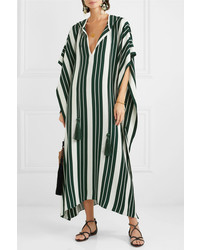 Oscar de la Renta Hooded Tasseled Striped Crepe Maxi Dress