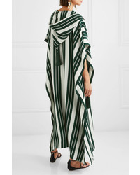Oscar de la Renta Hooded Tasseled Striped Crepe Maxi Dress