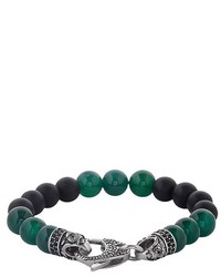 West Coast Jewelry Crucible Stainless Steel Dragon With Matte Black Onyx And Green Agate Beaded Bracelet