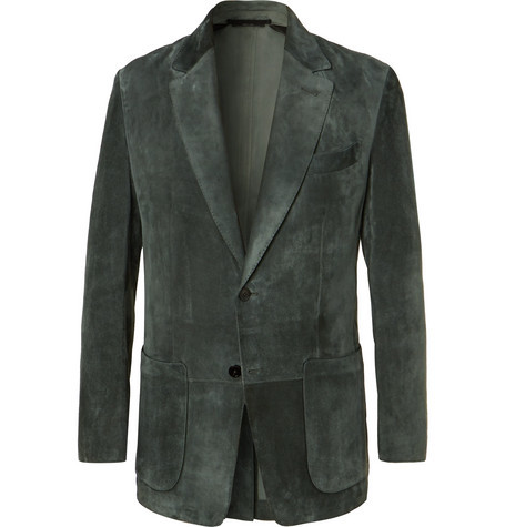 Tom Ford Dark Green Slim Fit Suede Blazer, $5,469 | MR PORTER | Lookastic