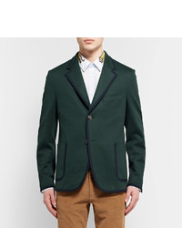 Gucci Green Slim Fit Contrast Tipped Cotton Suit Jacket