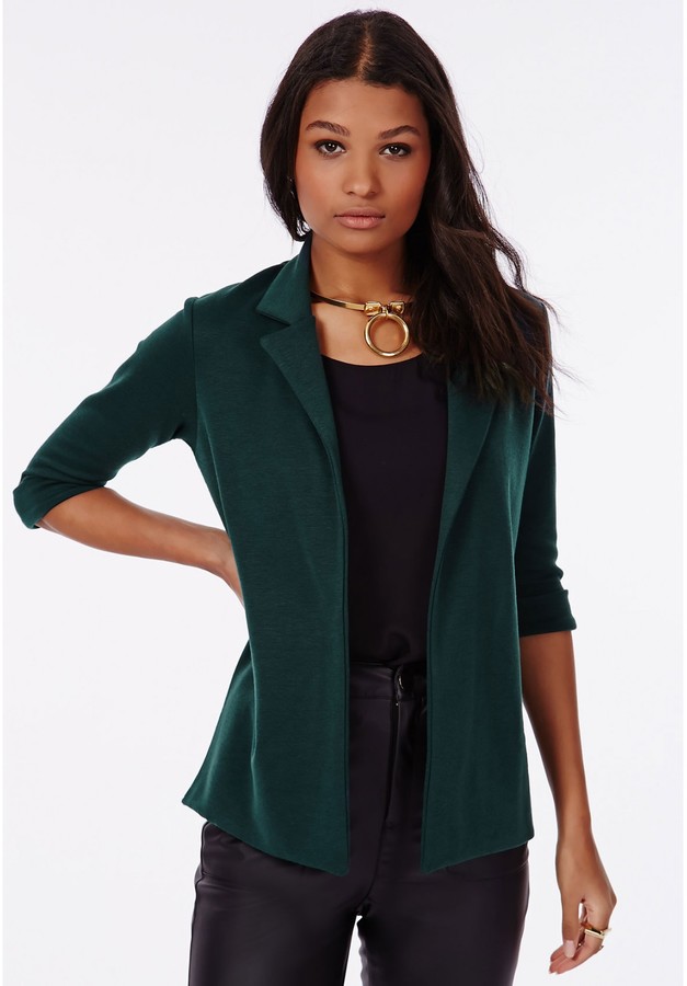 Missguided Aiesha Ponte Jersey Blazer Dark Green, $36 | Missguided ...