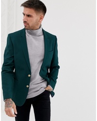 ASOS DESIGN Skinny Blazer In Dark Green With Gold Buttons