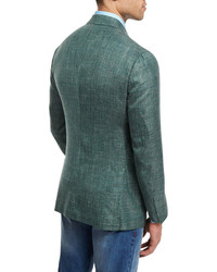 Isaia Textured Wool Blend Blazer Green