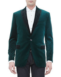 Etro Velvet Evening Jacket With Paisley Lapel Emerald