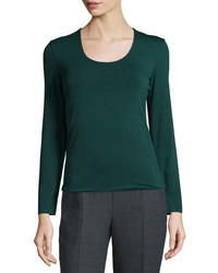 Armani Collezioni Long Sleeve Scoop Neck Jersey Top Bottle Green