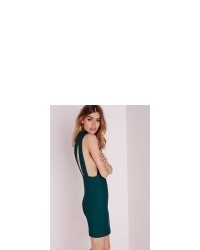 Missguided High Neck Cut Out Bodycon Dress Teal Green