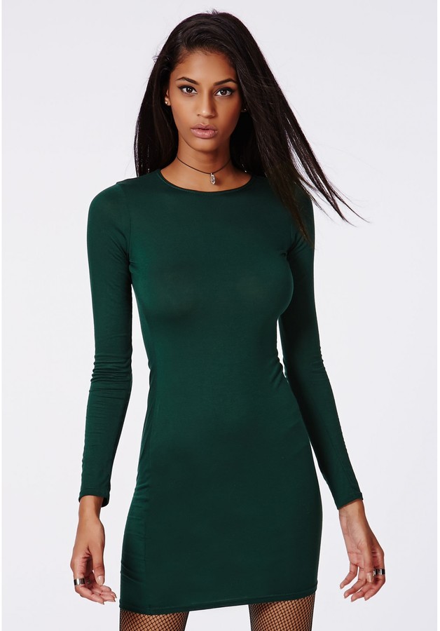 Missguided Rainey Long Sleeve Bodycon Dress Deep Green, $20 ...