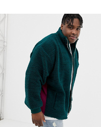 ASOS DESIGN Plus Oversized Borg Track Jacket In Green With Rib Panels