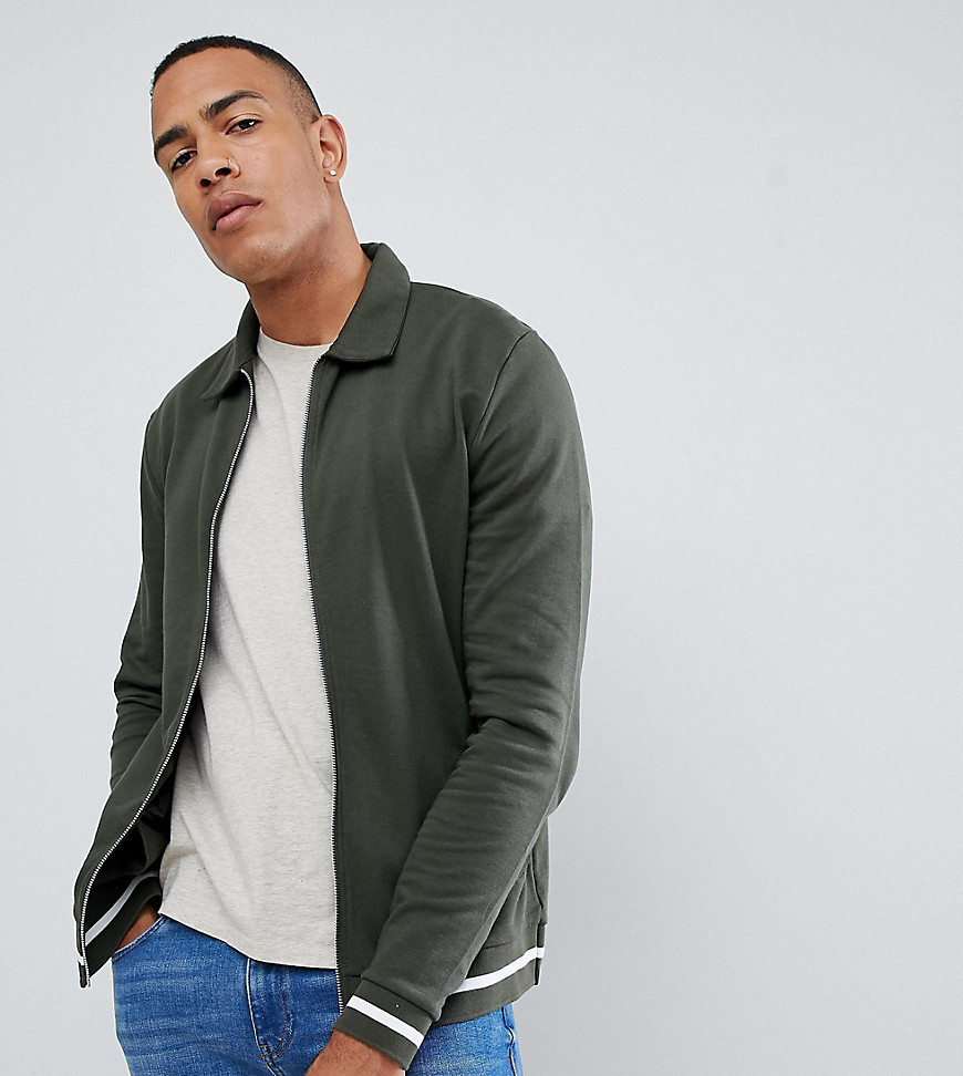 ASOS DESIGN Tall Jersey Harrington Jacket In Black With White Tipping ...