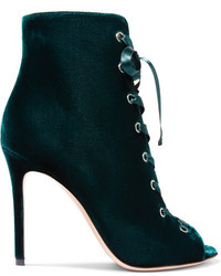 Gianvito Rossi 100 Lace Up Velvet Ankle Boots Emerald