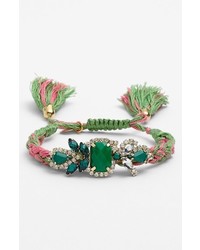 Cara Couture Adjustable Woven Bracelet Green Pink