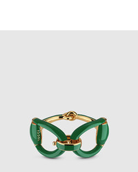 Gucci Horsebit Bracelet In Silver And Emerald Green Enamel