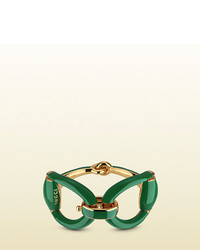 Gucci Horsebit Bracelet In Silver And Emerald Green Enamel