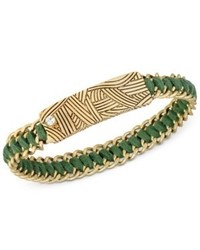 The Sak Bracelet Gold Tone Batik Design Plaque Green Woven Link Bracelet