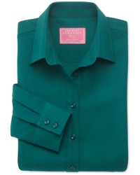 Charles Tyrwhitt Green Brushed Cotton Twill Semi Fitted Shirt