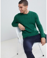 Polo Ralph Lauren Cable Cotton Knit Jumper With Player Logo In Green Marl