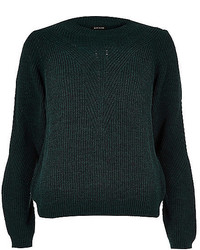 River Island Dark Green Knitted Zip Back Sweater