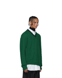 Lanvin Green Wool And Baby Alpaca V Neck Sweater