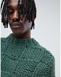 ASOS DESIGN Heavyweight Hand Knitted Square Texture Jumper In Green