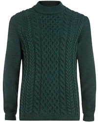 Topman Green Cable Knit Sweater