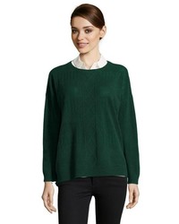 Hayden Woodland Green Pointelle Cable Cashmere Sweater